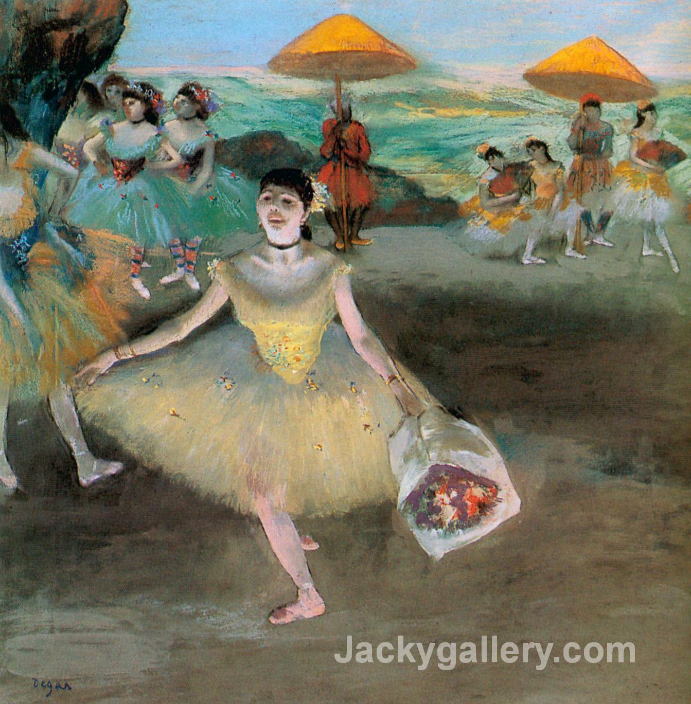 Dancer with a Bouquet Bowing by Edgar Degas paintings reproduction - Click Image to Close
